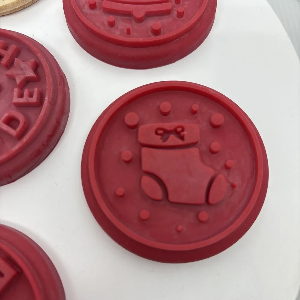 6 Wooden Rubber‎ Silicone Stamp Cookie Press Circle Holiday Home Made Christmas